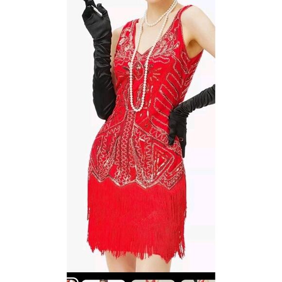 BABEYOND FLAPPER DRESS SIZE SMALL RED HOLIDAY PARTY 1920’S GREAT GATSBY PARTY - Picture 1 of 4